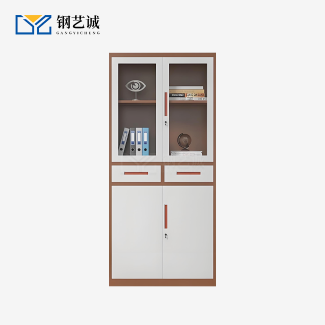 Glass Door Filing Cabinet with Two Middle Drawers